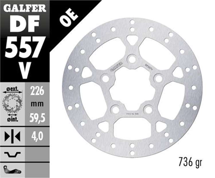 DISCO FRENO MOTO GALFER SYM SYMPHONY 226X59.5 4 MM  5T ( NG 1313)